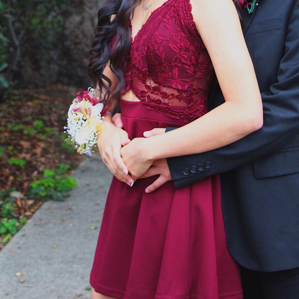 Burgundy Mesh Dress